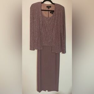 R&M Richards dusty mauve‎ glitter sleeveless midi dress with fitted jacket